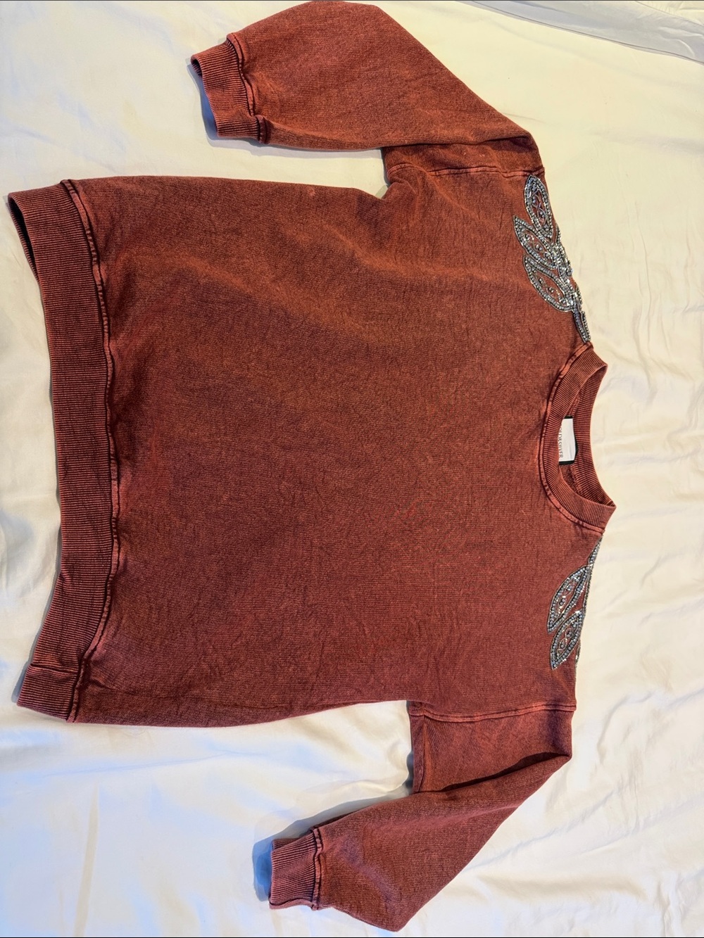 Women's Embellished Shoulder Sweatshirt - Rust